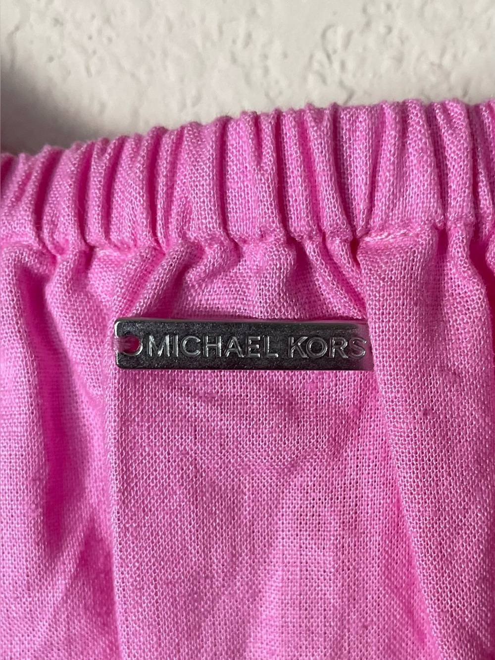 NWT Michael Kors Pink Off-Shoulder Linen Blend Blouse | Tie Sleeves - Picture 8 of 13